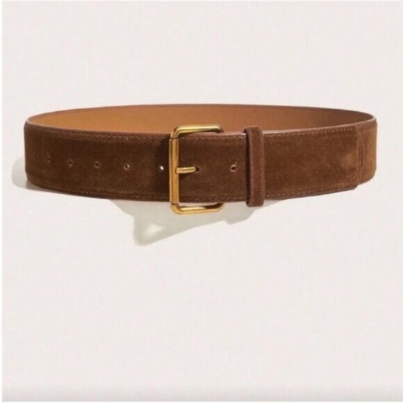 Anthropologie Brown Suede Belt with Gold Buckle - Picture 2 of 4